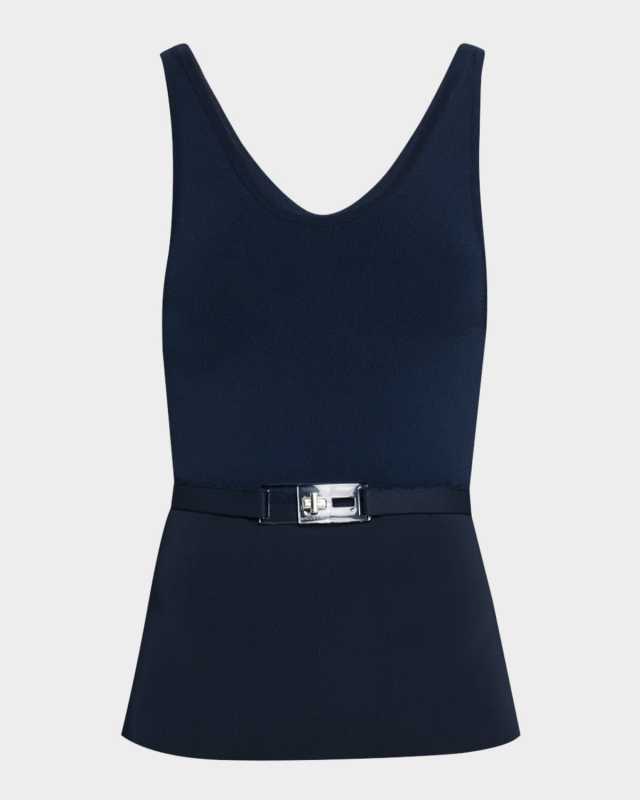 Julia Scoop-Neck Knit Tank Top With Turnlock Belt